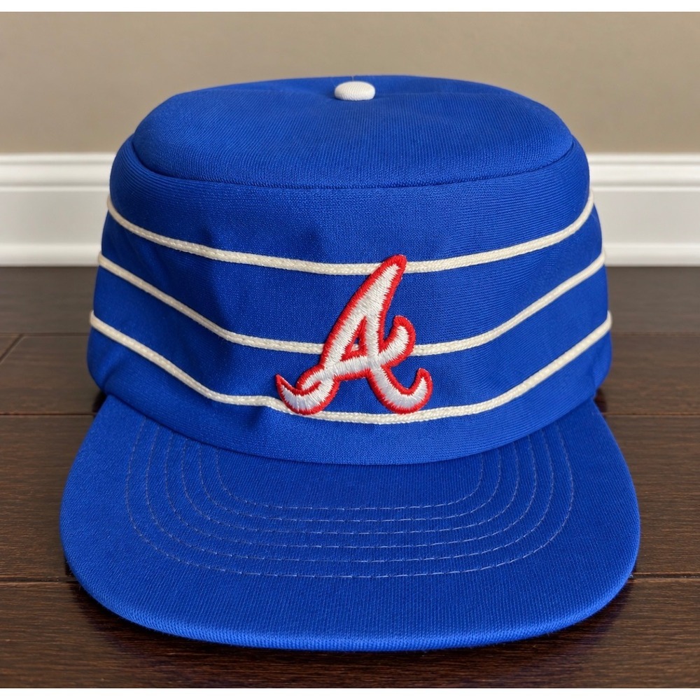 Vintage Atlanta Braves Pillbox Hat MLB Snapback Blue White Stripe Universal Ind